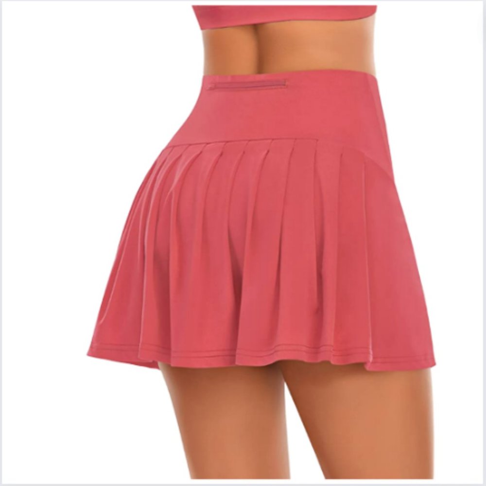 Pleated High Waisted Tennis Skirt Athletic Golf Skort with 3 Pockets Misty Red